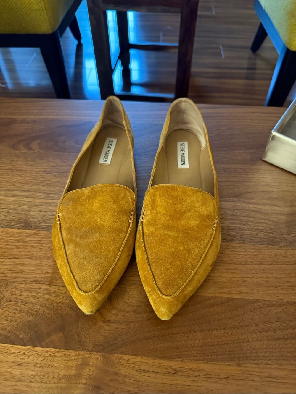 Steve Madden Mustard Yellow Suede Pointed Loafers - Picture 2 of 6